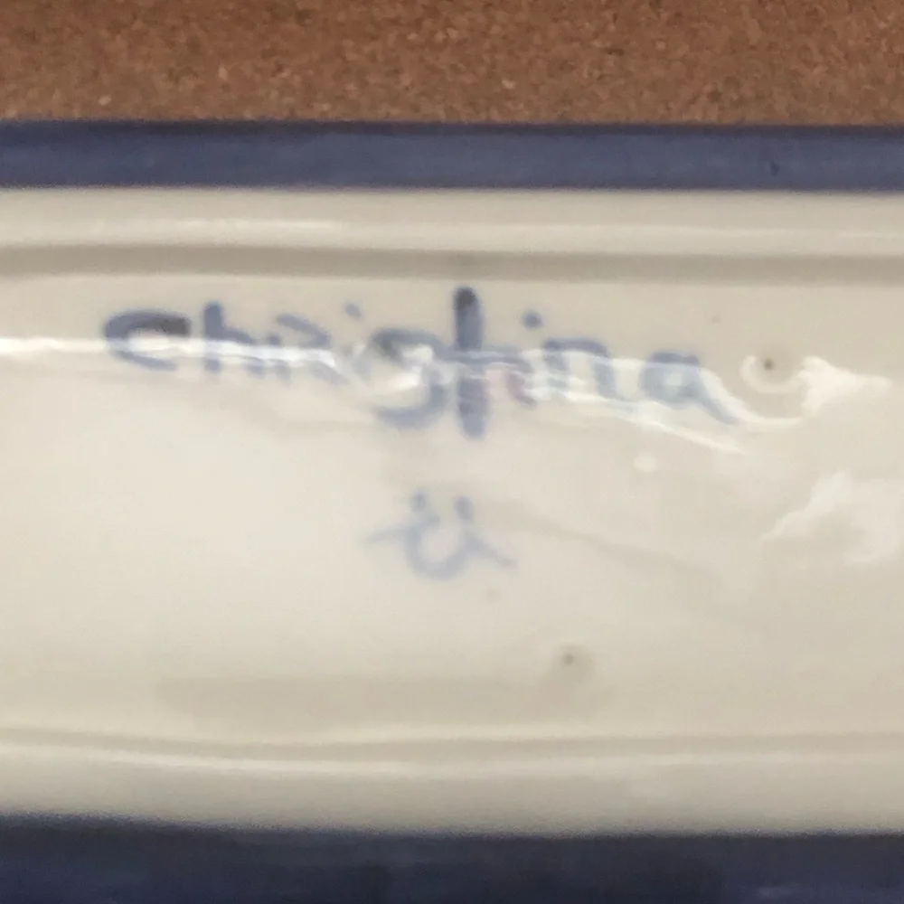Butter Dish Ceramic Handmade Blue Yellow Moons Suns 9x3” Good Condition Used - Picture 5 of 5